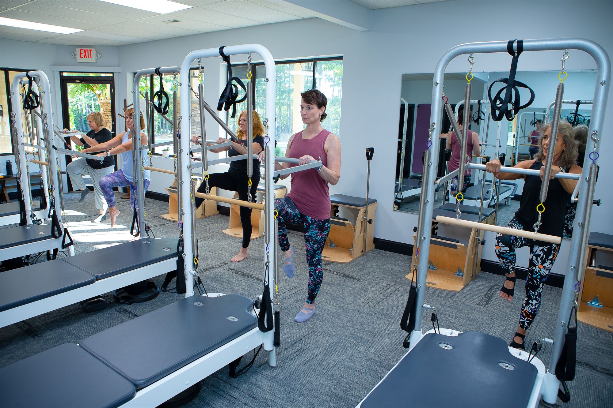 Balance class inside the Parks Pilates studio in Salem, SC