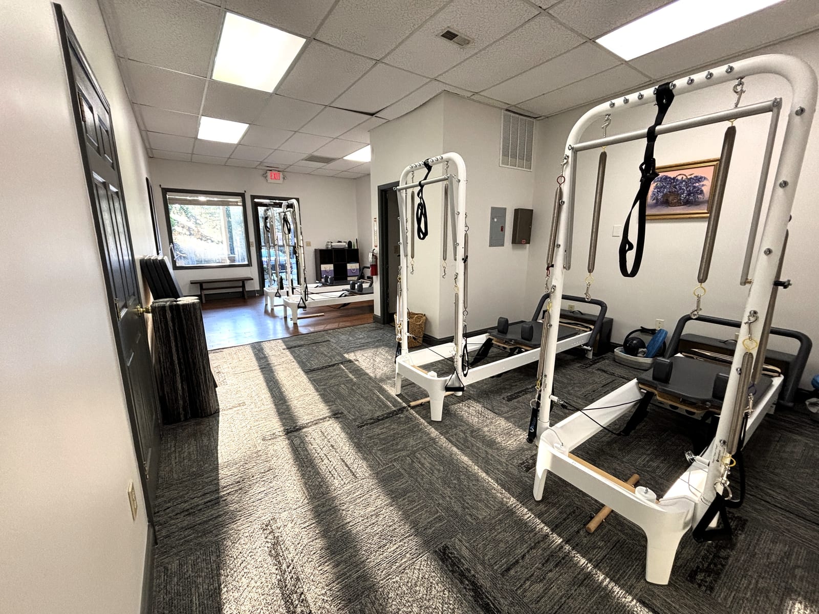 Reformer equipment inside the Parks Pilates studio